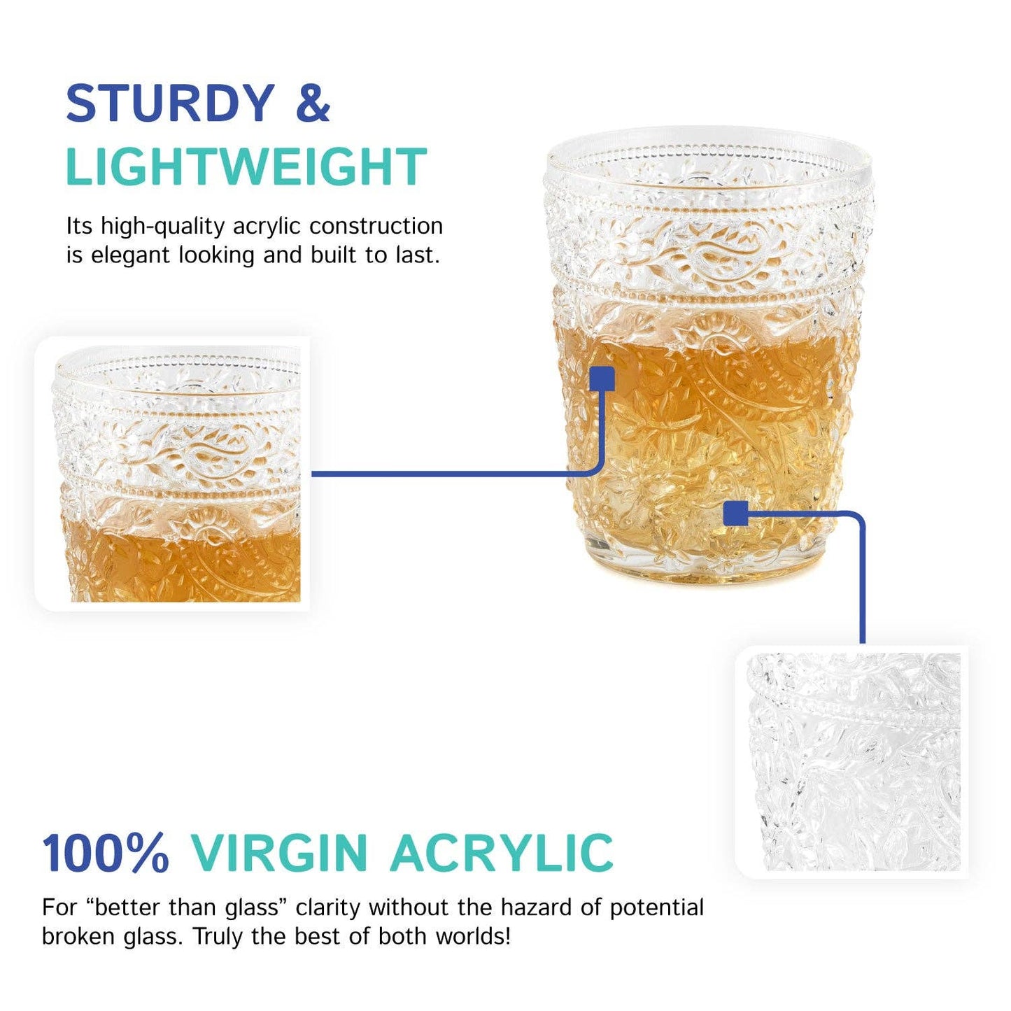 Paisley Low Ball Acrylic Cocktail Glass