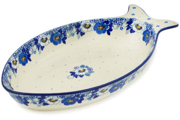 Fish Shaped Platter 13" Blue Spring Theme