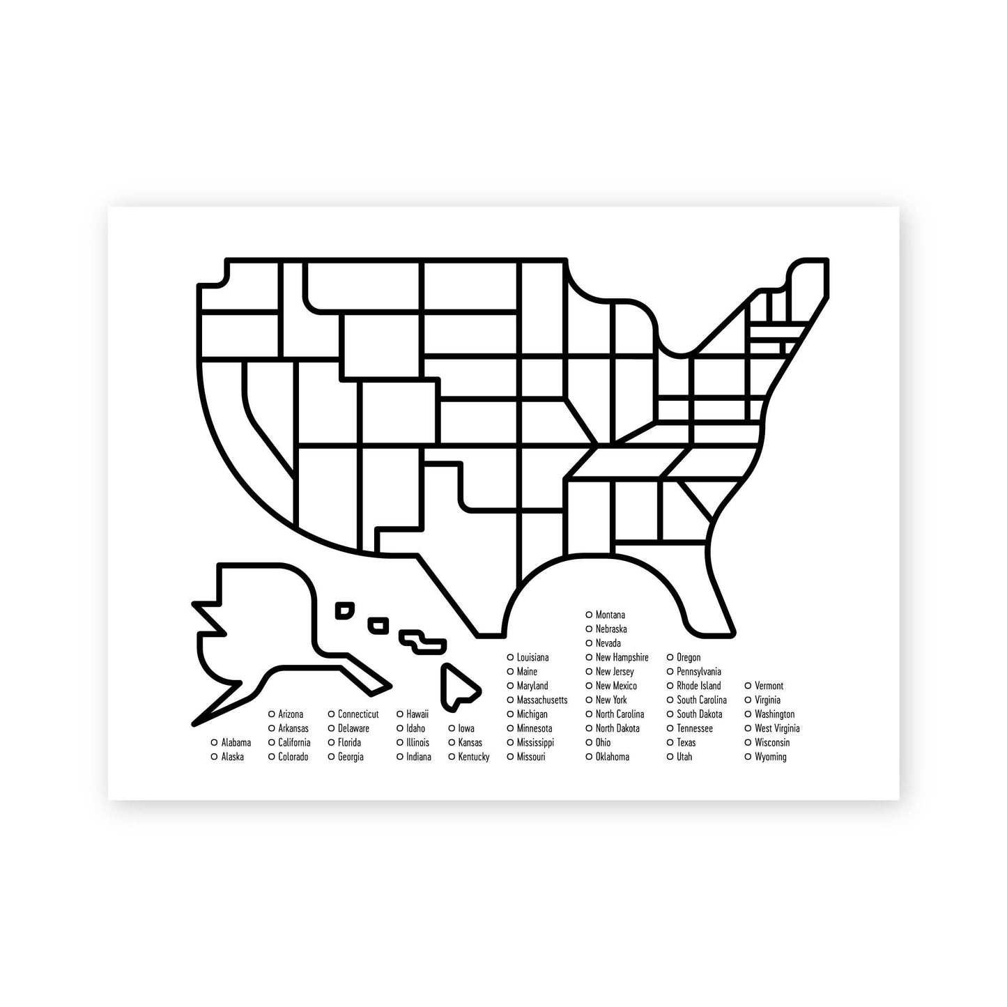 USA States Check Off Map 18x24 Screen Print