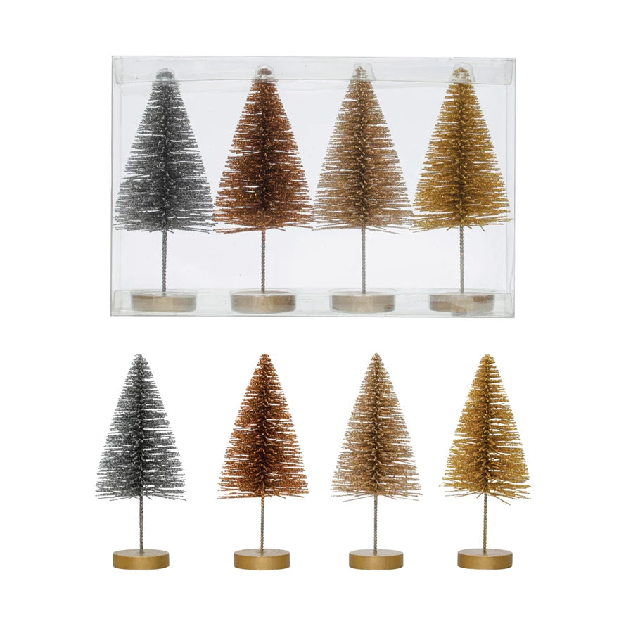 Plastic Bottle Brush Trees w/ Wood Bases