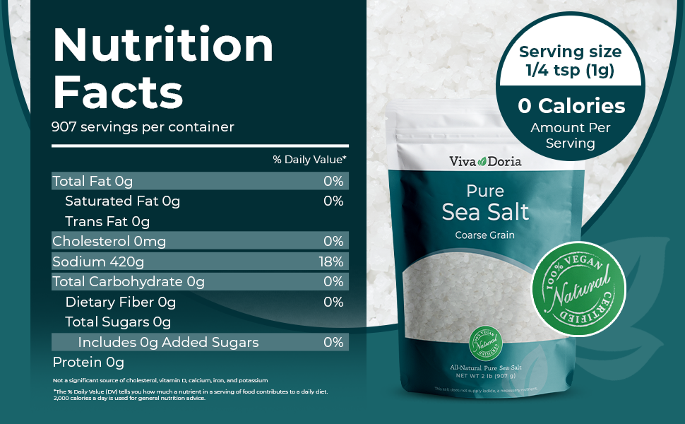 Pure Sea Salt, Coarse Grain, 2 lb Ideal For Salt Grinders