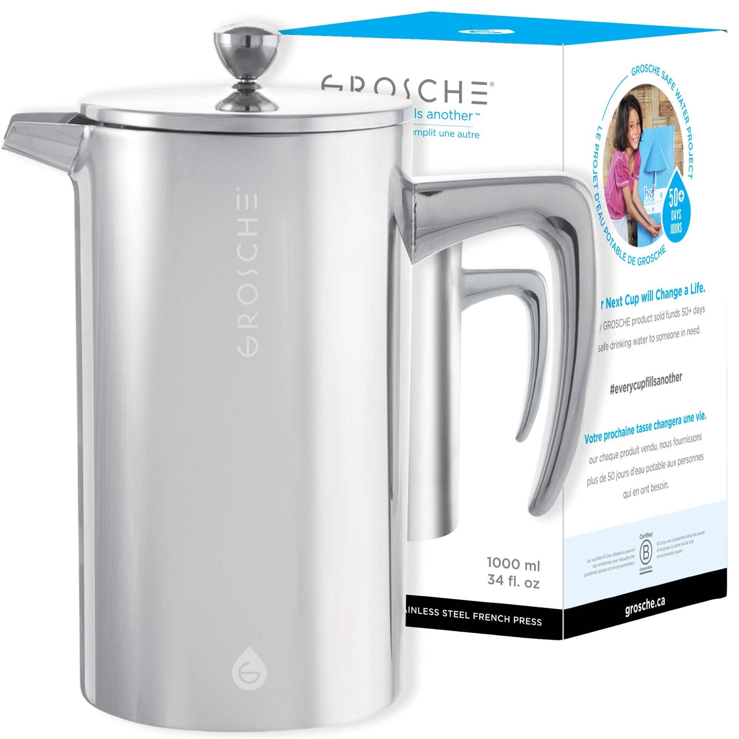 GROSCHE DUBLIN Stainless Steel Double Wall French Press