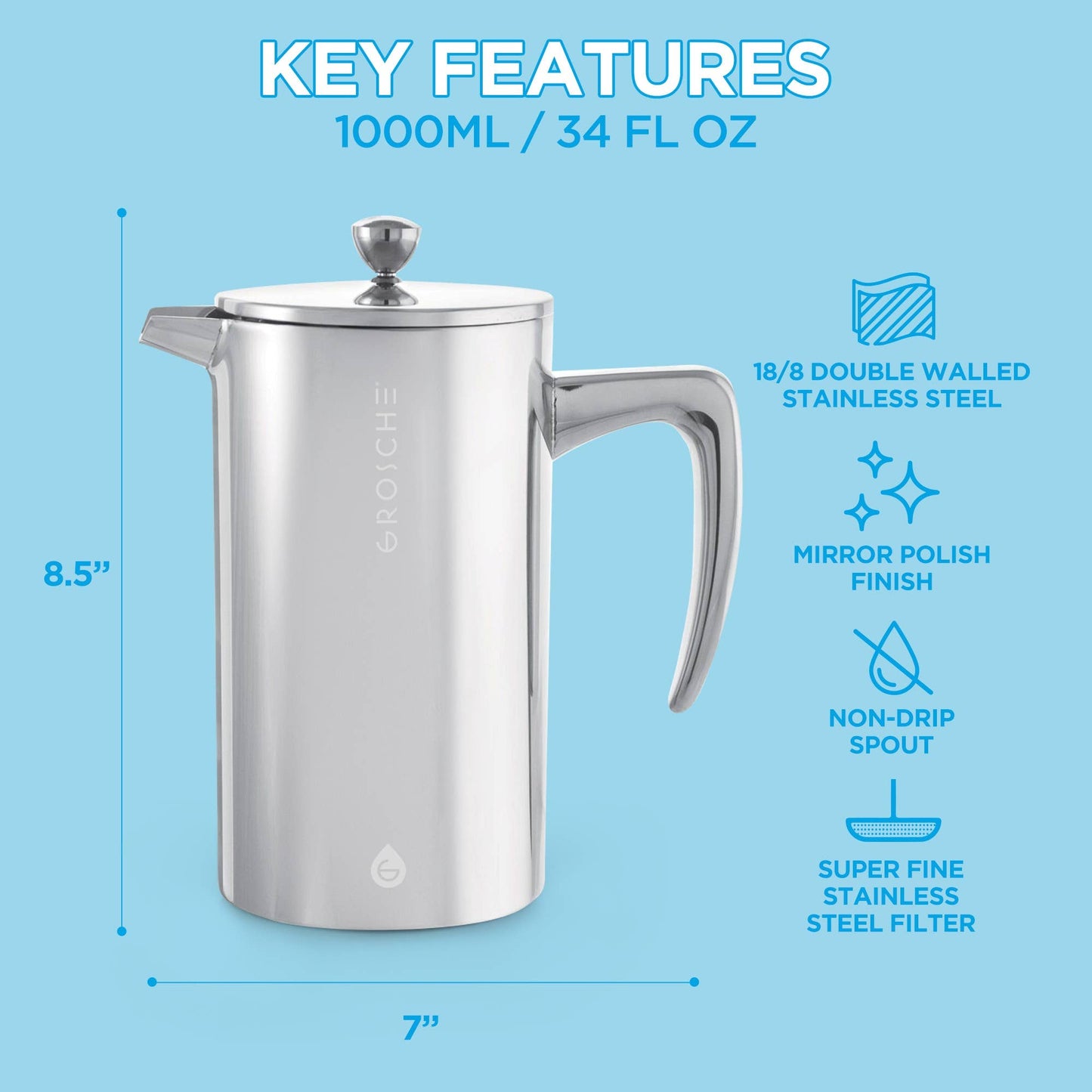 GROSCHE DUBLIN Stainless Steel Double Wall French Press