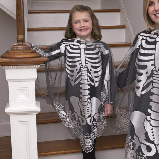 Skeleton 45x45 Pewter Sheer Lace Petite Poncho Costume