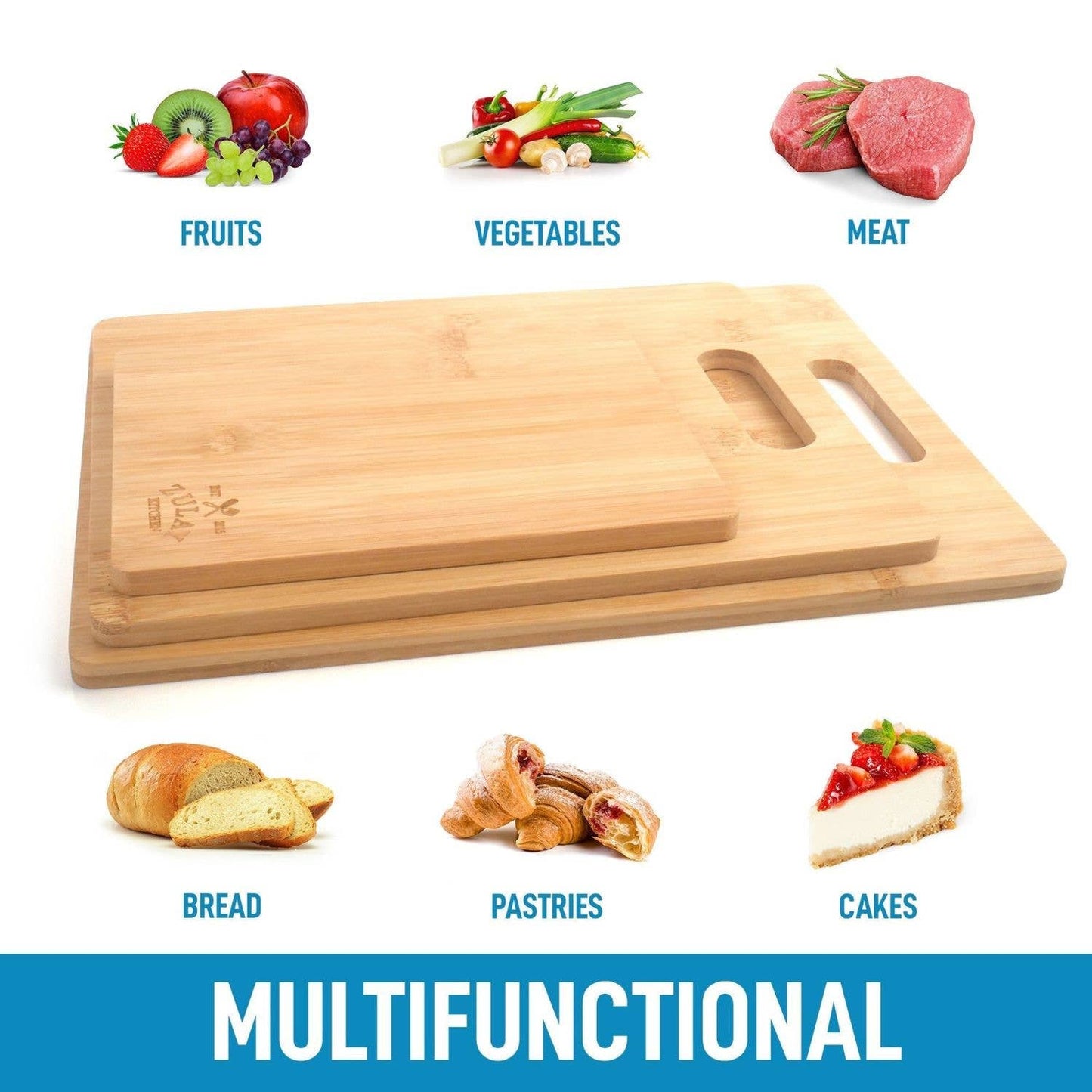 3-Piece Premium Bamboo Wooden Cutting Board Set