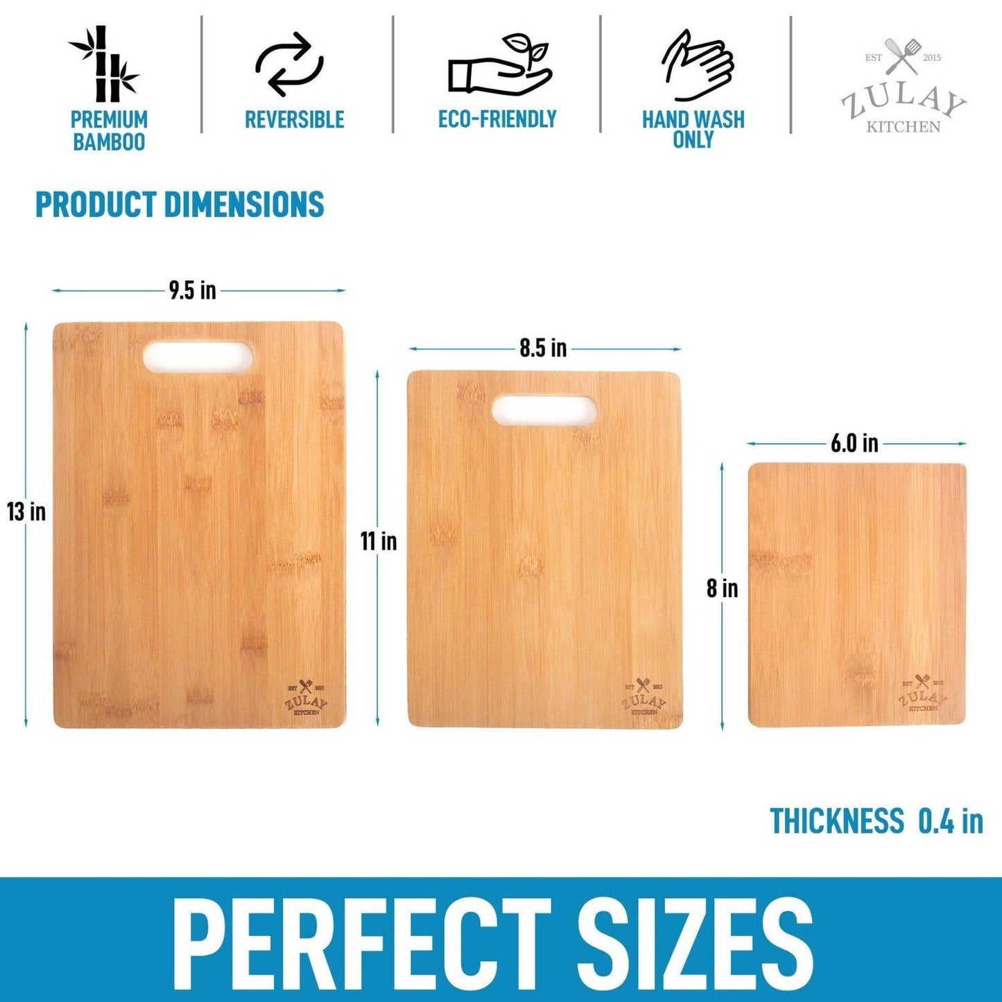 3-Piece Premium Bamboo Wooden Cutting Board Set