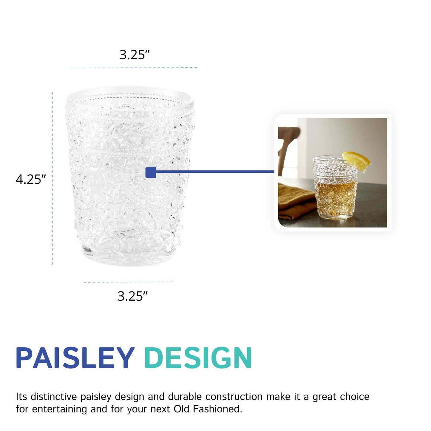 Paisley Low Ball Acrylic Cocktail Glass