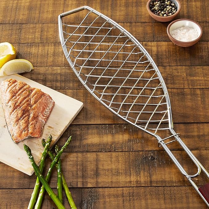 Fish Grill Basket with Rosewood Handle