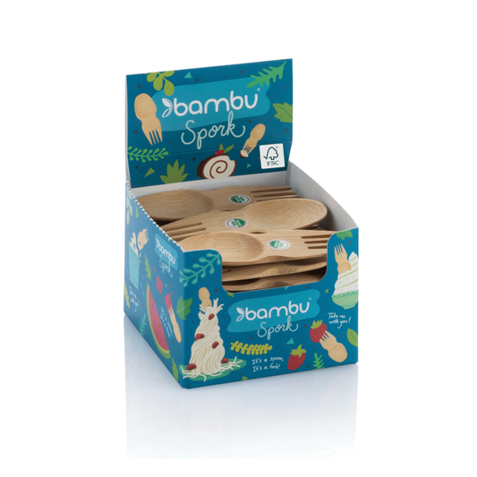 Bamboo Sporks in Display Unit