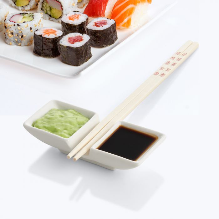 2-Section Sauce Dishes with Chopstick Rest