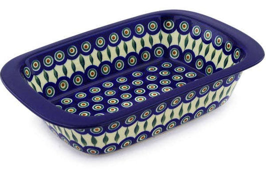 Rectangular Baker 13" Peacock Leaves Theme
