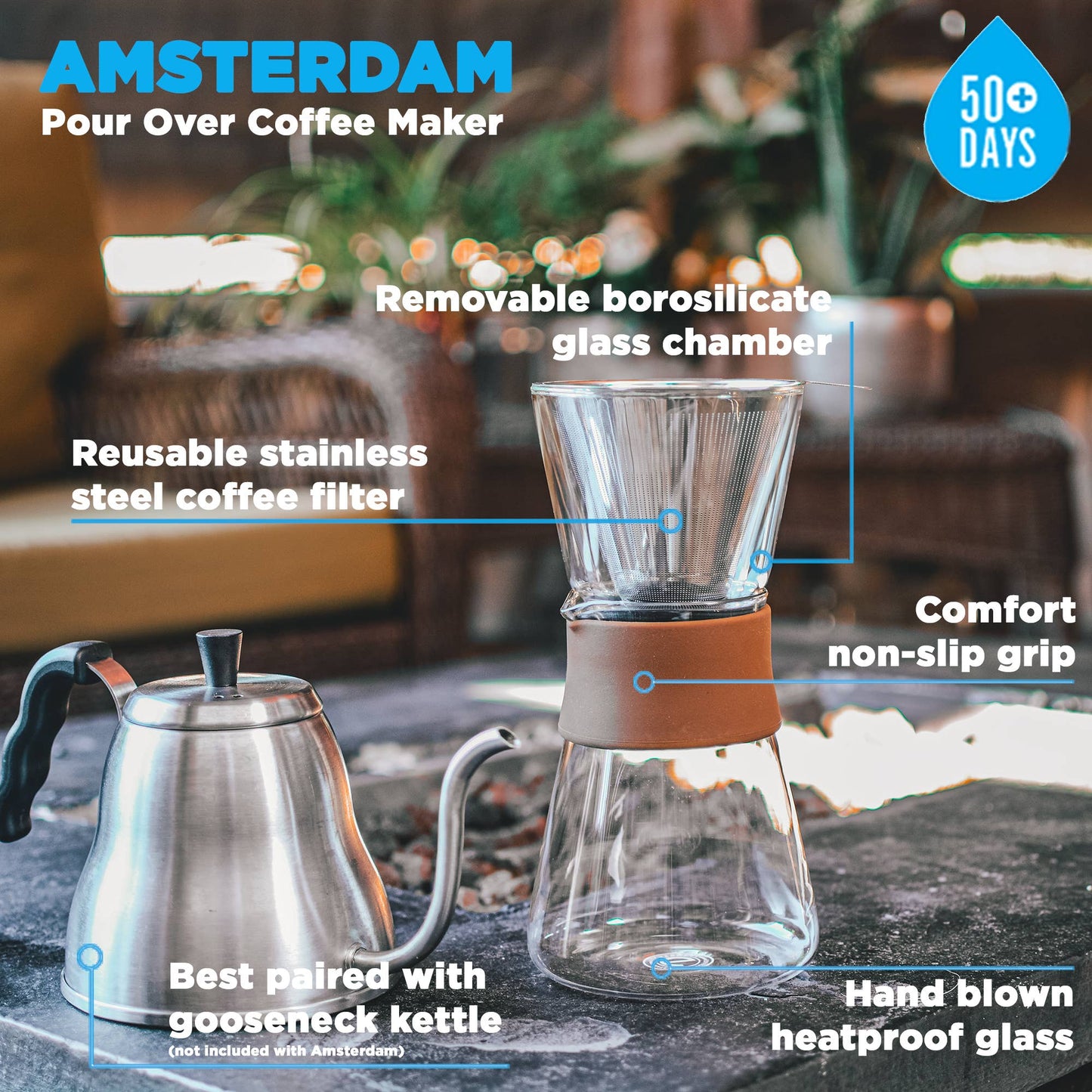 GROSCHE AMSTERDAM Pour Over Coffee Maker with SS filter