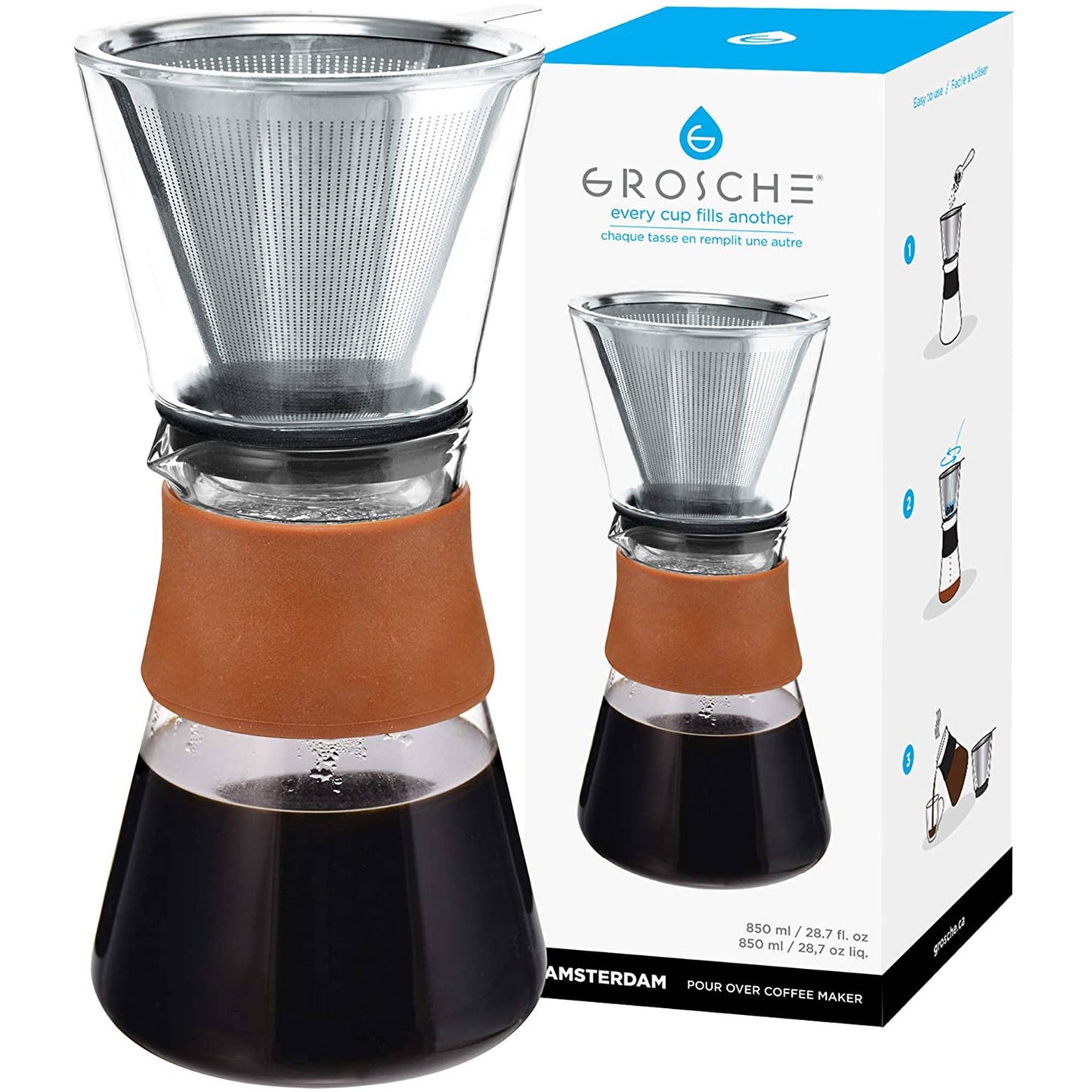 GROSCHE AMSTERDAM Pour Over Coffee Maker with SS filter