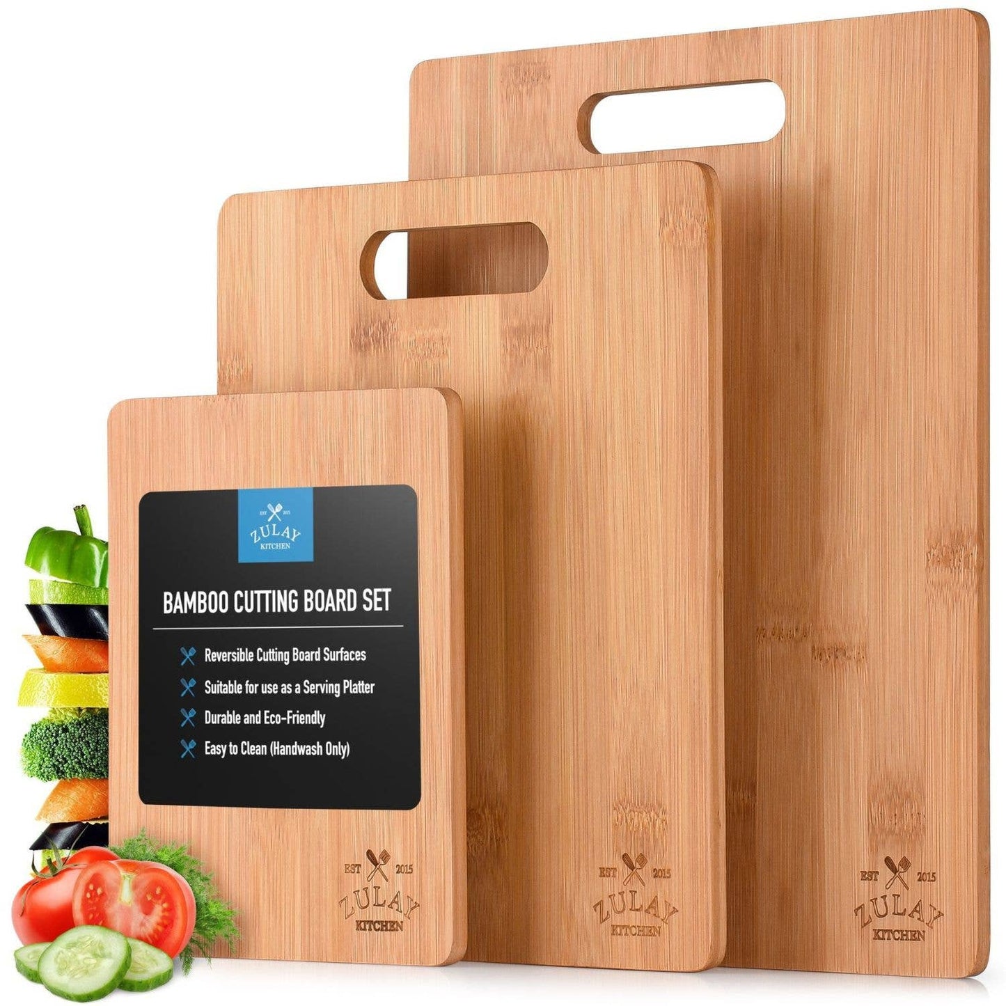 3-Piece Premium Bamboo Wooden Cutting Board Set