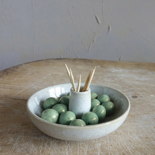 Stoneware Dish with Toothpick Holder