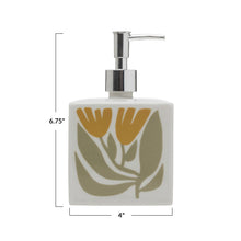 Load image into Gallery viewer, Hand-Stamped Stoneware Soap Dispenser w/ Pump &amp; Flowers
