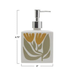 Hand-Stamped Stoneware Soap Dispenser w/ Pump & Flowers