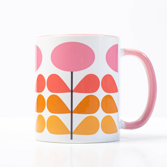 Mod Pink Flower Mug Yellow