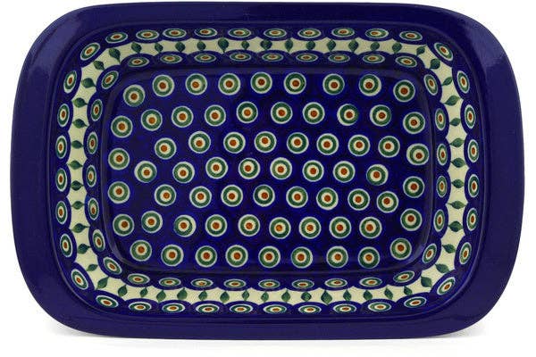 Rectangular Baker 13" Peacock Leaves Theme