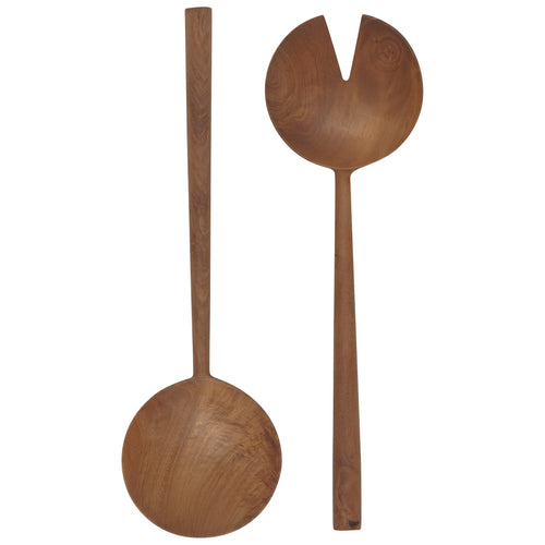 Teak Wood Round Salad Servers Set/2