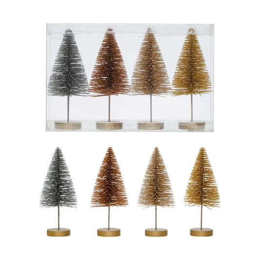 Plastic Bottle Brush Trees w/ Wood Bases
