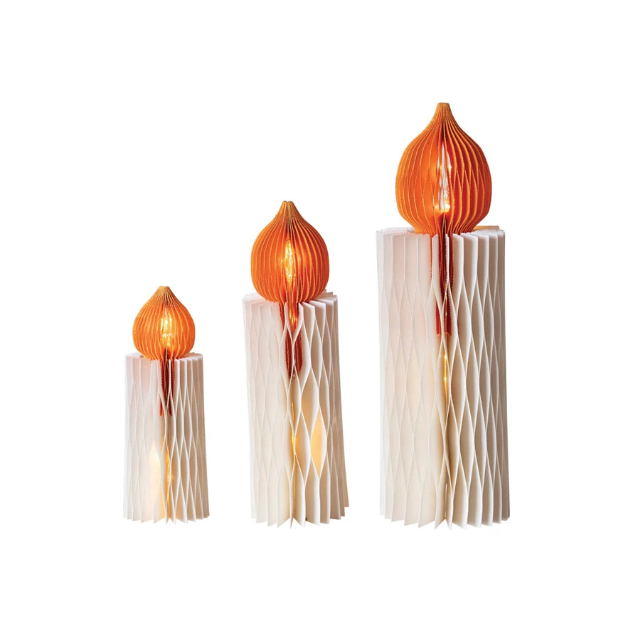 Paper Folding Honeycomb Candles w/ LED Lights, Set of 3