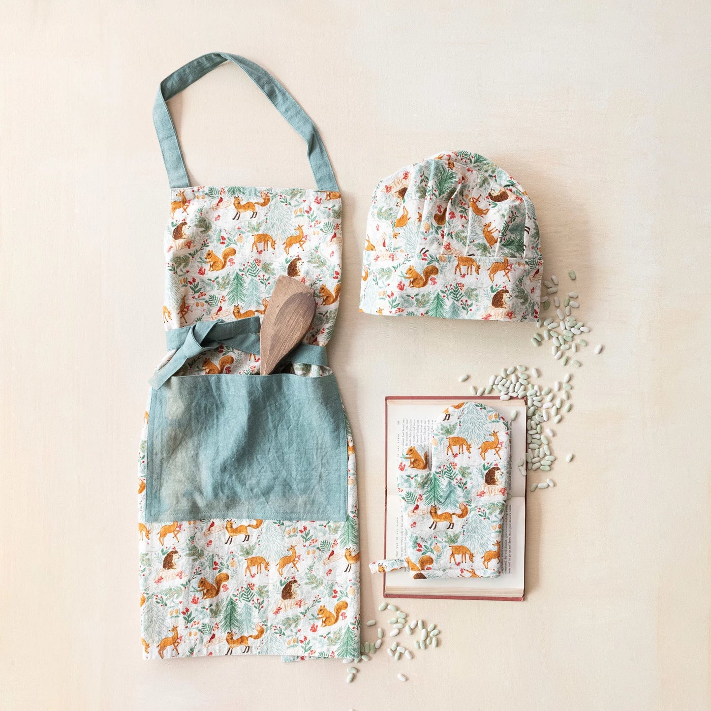 Cotton Child Apron w/ Pocket, Chef Hat & Hot Mitt