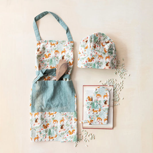 Cotton Child Apron w/ Pocket, Chef Hat & Hot Mitt
