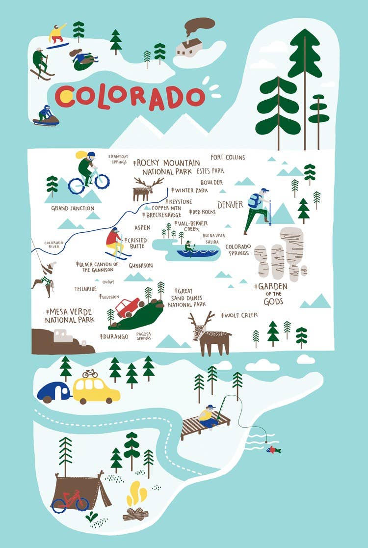 Colorado State Icons Tea Towel