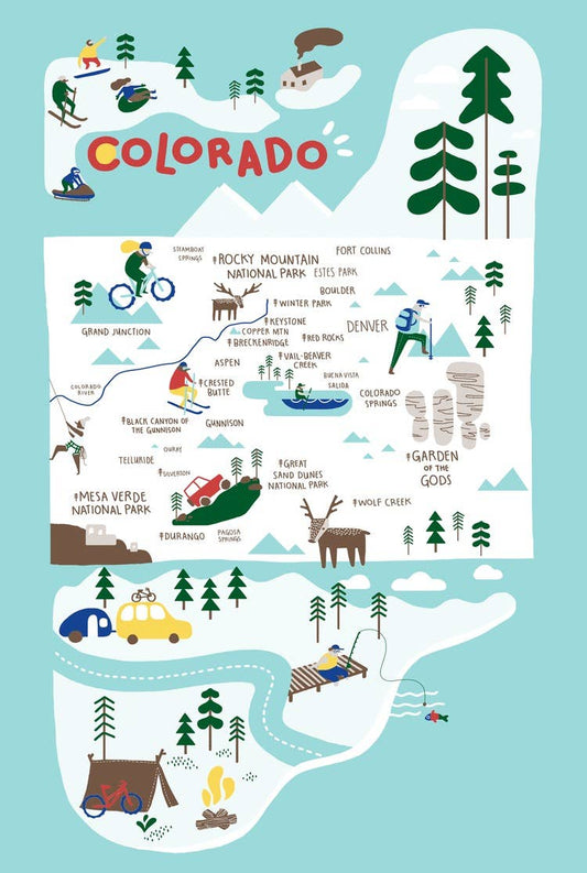 Colorado State Icons Tea Towel