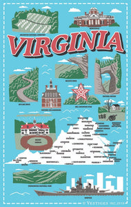 Virginia State Icons Tea Towel