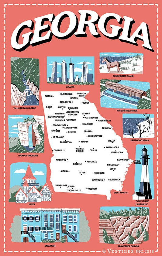 Georgia State Icons Tea Towel