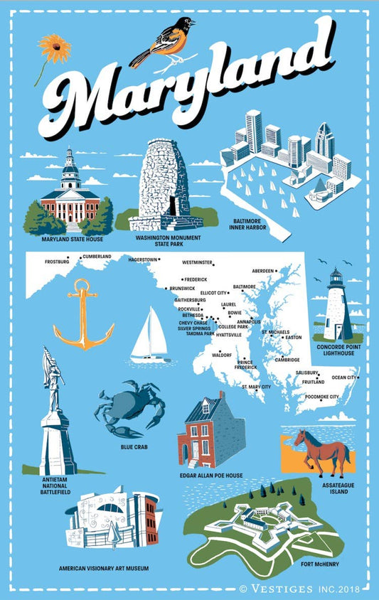 Maryland State Icons Tea Towel