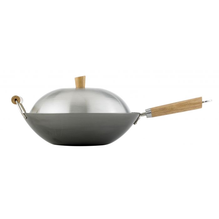 Carbon Steel Wok Stir Fry Pan with Lid, 13.5in - Helens Asian Kitchen