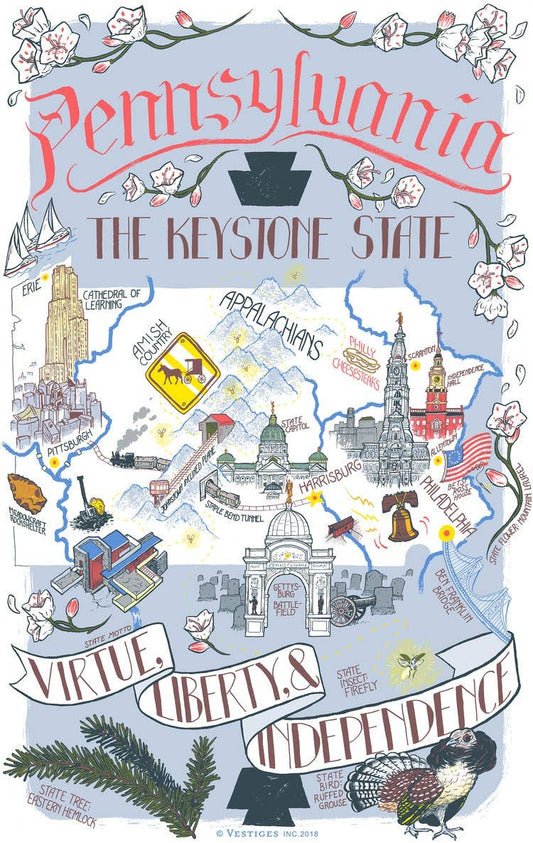 Pennsylvania State Icons Tea Towel