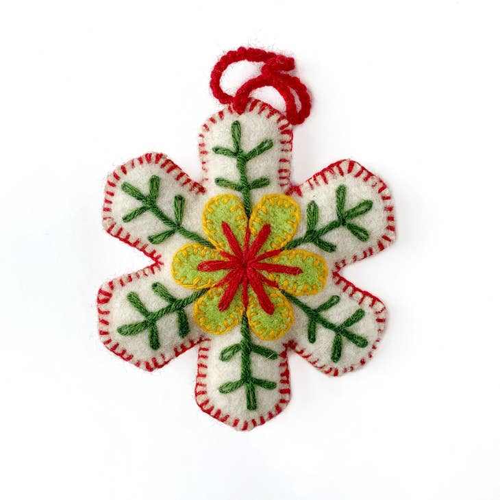 Classic Snowflake Embroidered Wool Christmas Ornament