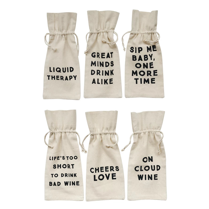 Home Décor Cotton Wine Bag with Saying, 6 Styles