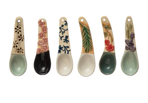 Hand-Painted Stoneware Spoon w/ Floral Design Handle
